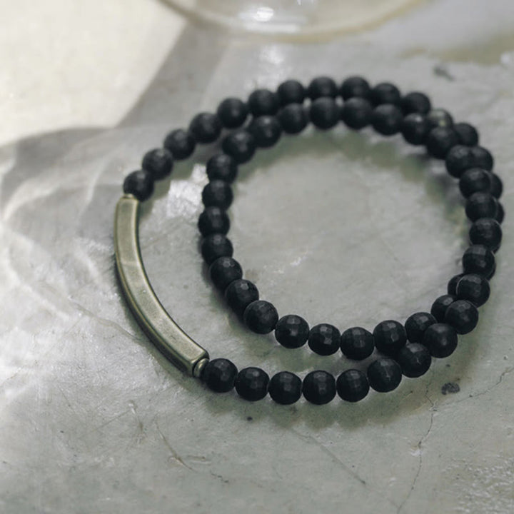 Bracelet de protection à double tour en cuivre et laiton avec surface coupée givrée et Buddha Stones