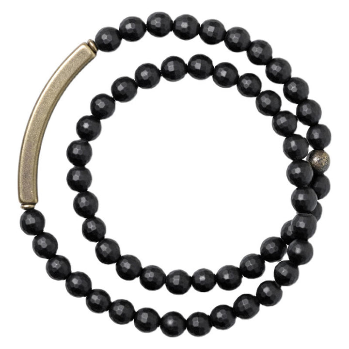 Bracelet de protection à double tour en cuivre et laiton avec surface coupée givrée et Buddha Stones