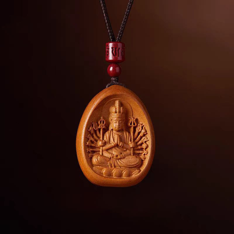 Collier avec pendentif en corde noire en bois de pêche et cinabre, Buddha Stones, Om Mani Padme Hum, zodiaque chinois - Rat des bois pêcher - image 14