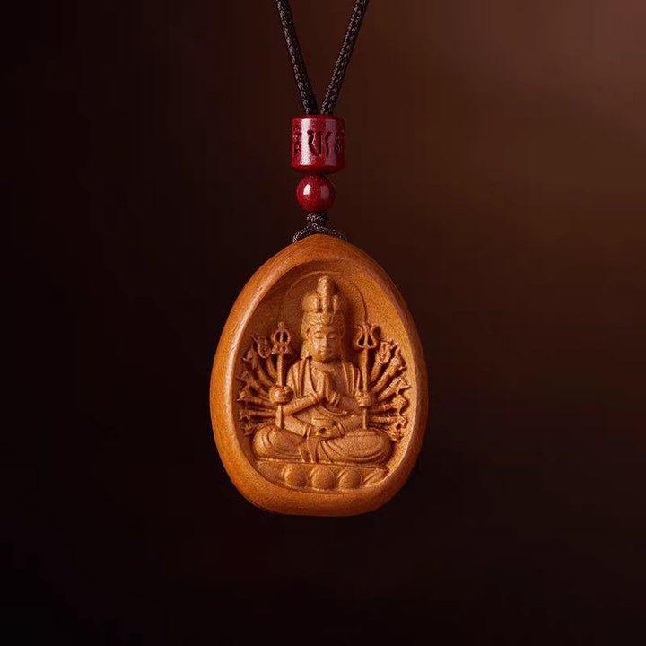 Collier avec pendentif en corde noire en bois de pêche et cinabre, Buddha Stones, Om Mani Padme Hum, zodiaque chinois - Rat des bois pêcher - image 14
