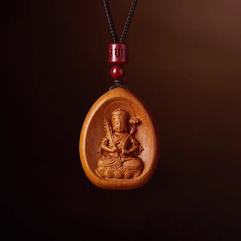 Collier avec pendentif en corde noire en bois de pêche et cinabre, Buddha Stones, Om Mani Padme Hum, zodiaque chinois - Bois de pêcher-Tigre-Bœuf - image 15