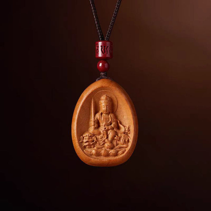Collier avec pendentif en corde noire en bois de pêche et cinabre, Buddha Stones, Om Mani Padme Hum, zodiaque chinois - Lapin des bois de pêcher - image 16