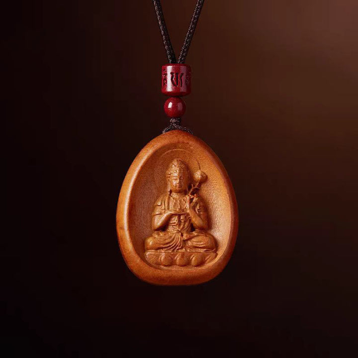 Collier avec pendentif en corde noire en bois de pêche et cinabre, Buddha Stones, Om Mani Padme Hum, zodiaque chinois - Cheval de bois de pêche - image 17