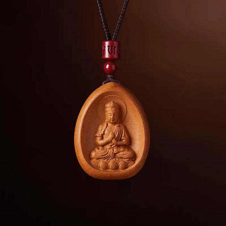 Collier avec pendentif en corde noire en bois de pêche et cinabre, Buddha Stones, Om Mani Padme Hum, zodiaque chinois - Singe-chèvre des bois de pêcher - image 18