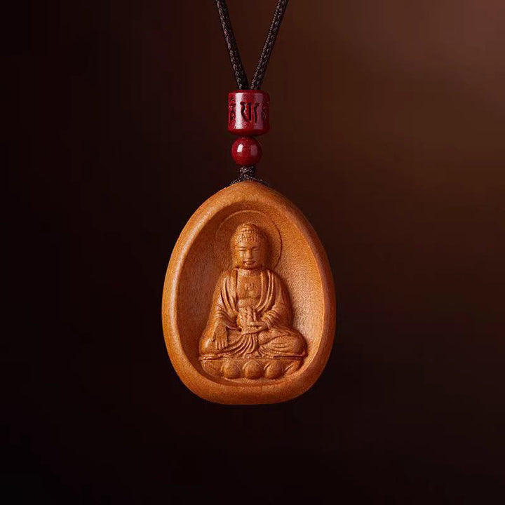 Collier avec pendentif en corde noire en bois de pêche et cinabre, Buddha Stones, Om Mani Padme Hum, zodiaque chinois - Chien de bois pêcher Cochon - image 20