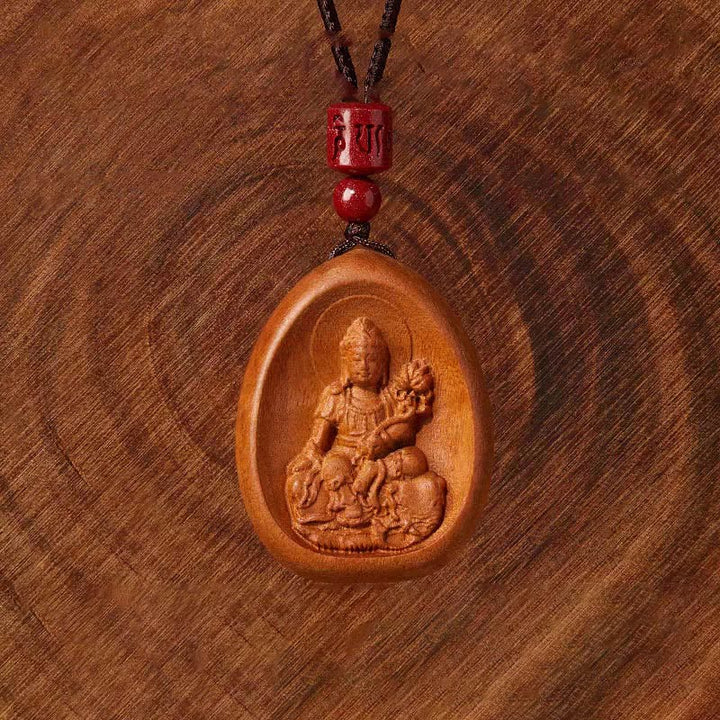 Collier avec pendentif en corde noire en bois de pêche et cinabre, Buddha Stones, Om Mani Padme Hum, zodiaque chinois - image 3