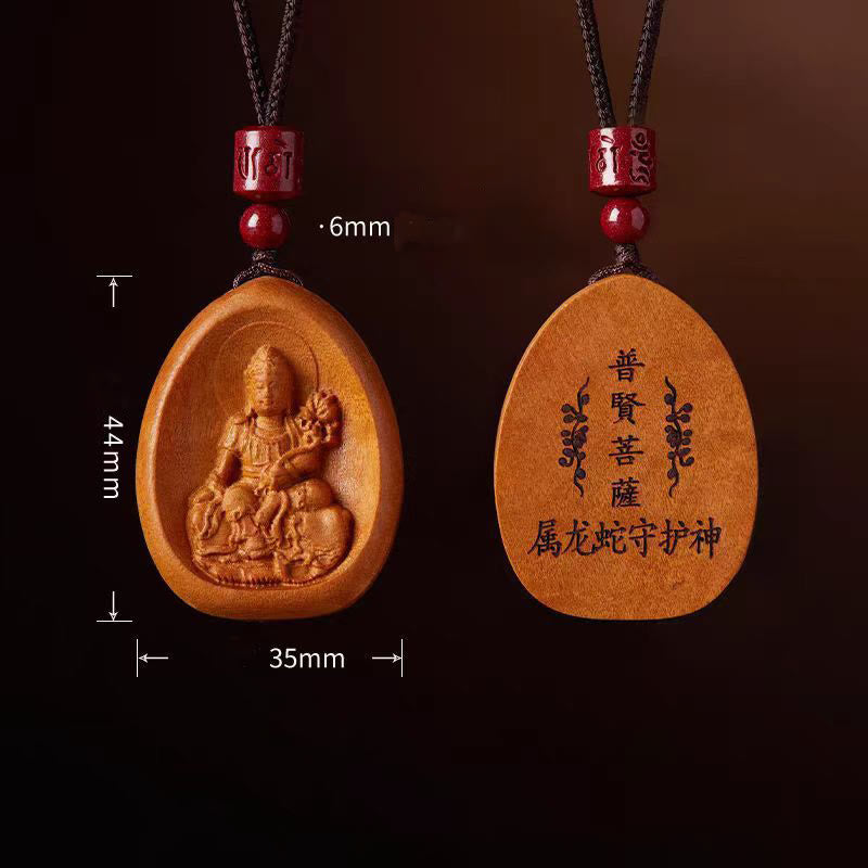 Collier avec pendentif en corde noire en bois de pêche et cinabre, Buddha Stones, Om Mani Padme Hum, zodiaque chinois - image 13