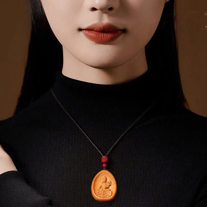 Collier avec pendentif en corde noire en bois de pêche et cinabre, Buddha Stones, Om Mani Padme Hum, zodiaque chinois - image 4