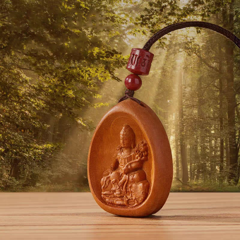 Collier avec pendentif en corde noire en bois de pêche et cinabre, Buddha Stones, Om Mani Padme Hum, zodiaque chinois - image 5