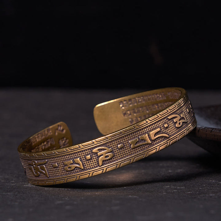 Bracelet de sagesse porte-bonheur en cuivre et Buddha Stones six mots véritables « om mani padme hum » et Sutra du cœur
