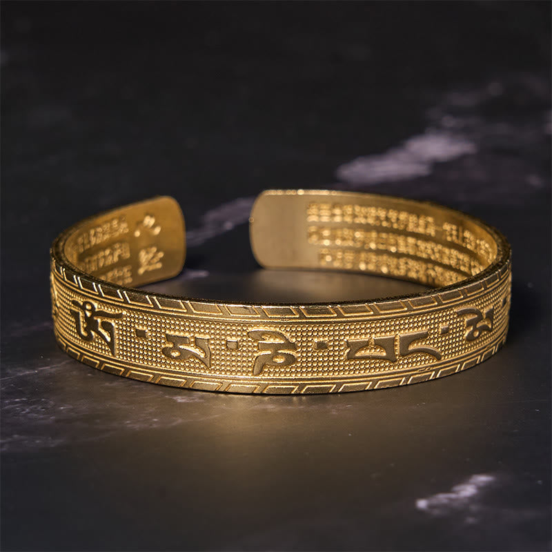 Bracelet de sagesse porte-bonheur en cuivre et Buddha Stones six mots véritables « om mani padme hum » et Sutra du cœur