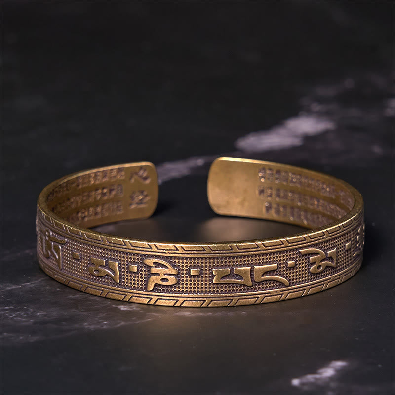 Bracelet de sagesse porte-bonheur en cuivre et Buddha Stones six mots véritables « om mani padme hum » et Sutra du cœur