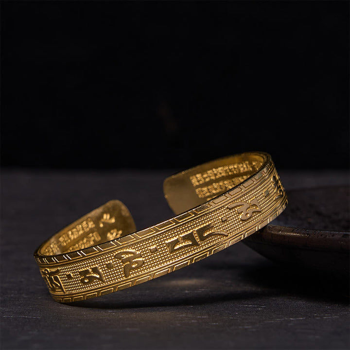 Bracelet de sagesse porte-bonheur en cuivre et Buddha Stones six mots véritables « om mani padme hum » et Sutra du cœur