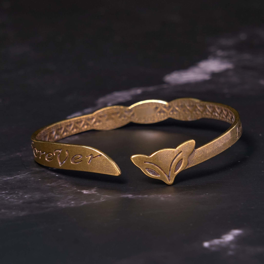 Bracelet porte-bonheur en cuivre et laiton avec tête de renard et Buddha Stones « Love You Forever »