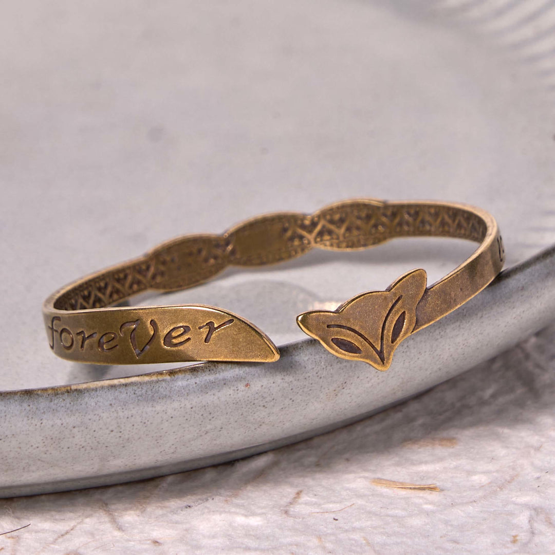 Bracelet porte-bonheur en cuivre et laiton avec tête de renard et Buddha Stones « Love You Forever »