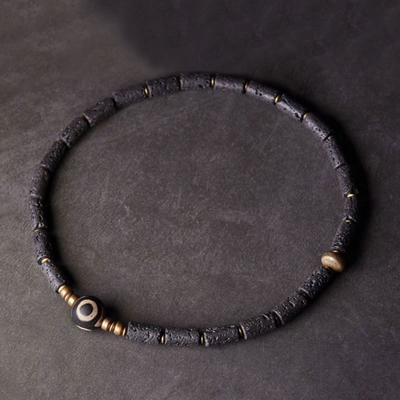 Bracelet en cuivre et laiton à plusieurs tours avec perles de lave vintage à trois yeux et pierres de Buddha Stones