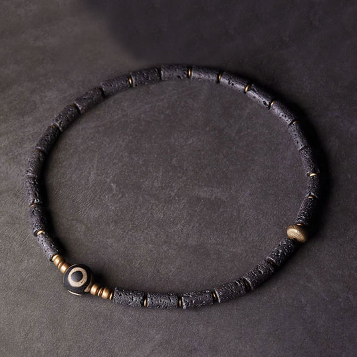 Bracelet en cuivre et laiton à plusieurs tours avec perles de lave vintage à trois yeux et pierres de Buddha Stones
