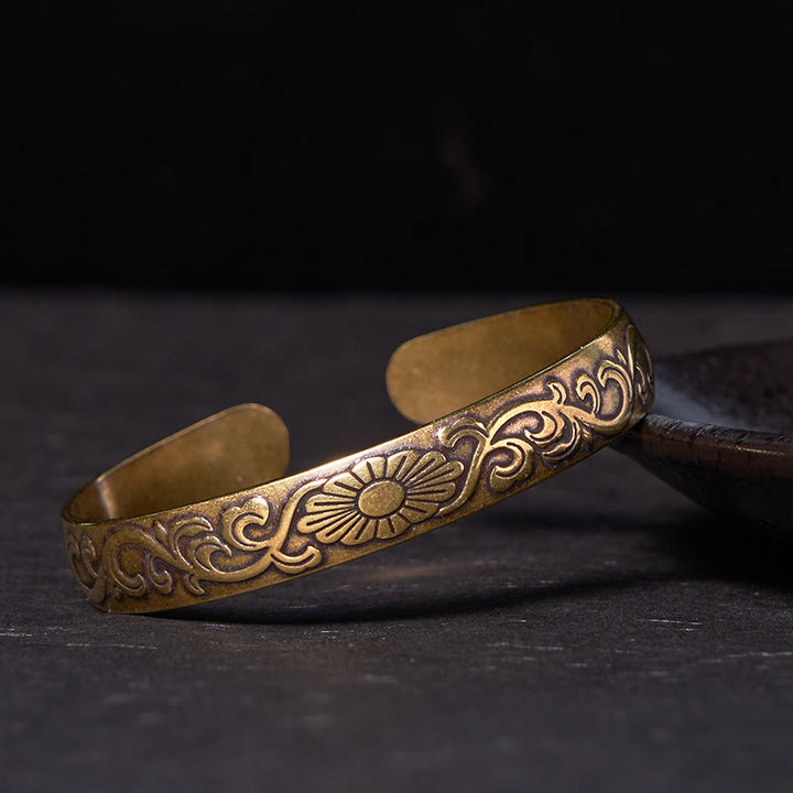 Bracelet manchette Buddha Stones Daisy Flower Vine Copper Brass Luck Self Care
