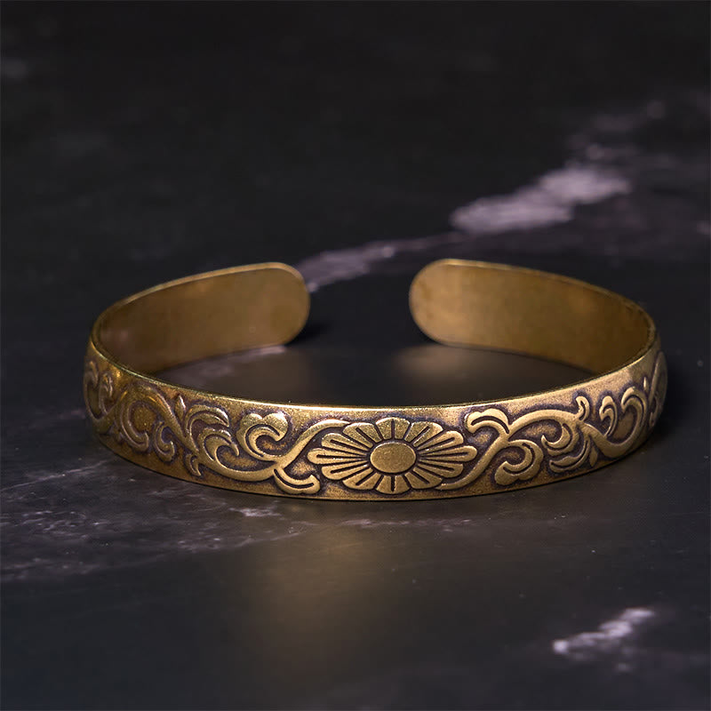 Bracelet manchette Buddha Stones Daisy Flower Vine Copper Brass Luck Self Care
