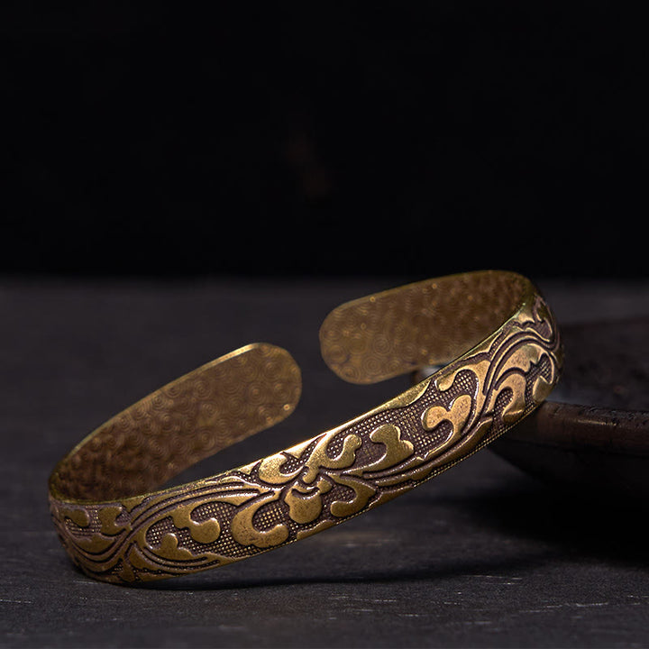 Bracelet manchette Buddha Stones Fleurs Cuivre Laiton Équilibre Soins personnels