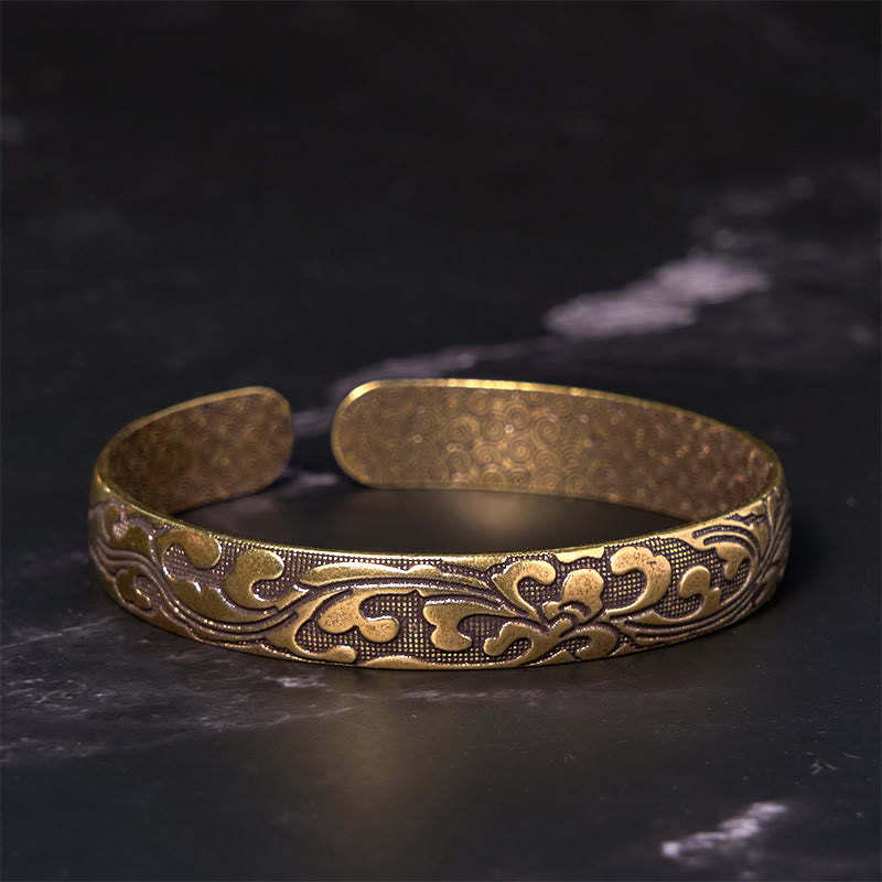 Bracelet manchette Buddha Stones Fleurs Cuivre Laiton Équilibre Soins personnels