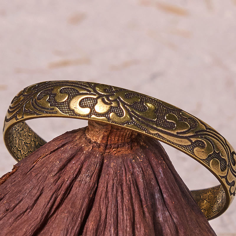 Bracelet manchette Buddha Stones Fleurs Cuivre Laiton Équilibre Soins personnels
