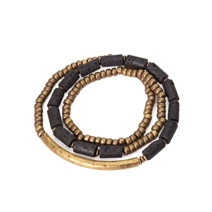 Bracelet multi-tours en cuivre et laiton avec pierres de lave vintage Buddha Stones
