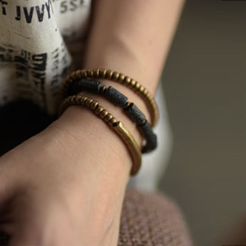 Bracelet multi-tours en cuivre et laiton avec pierres de lave vintage Buddha Stones