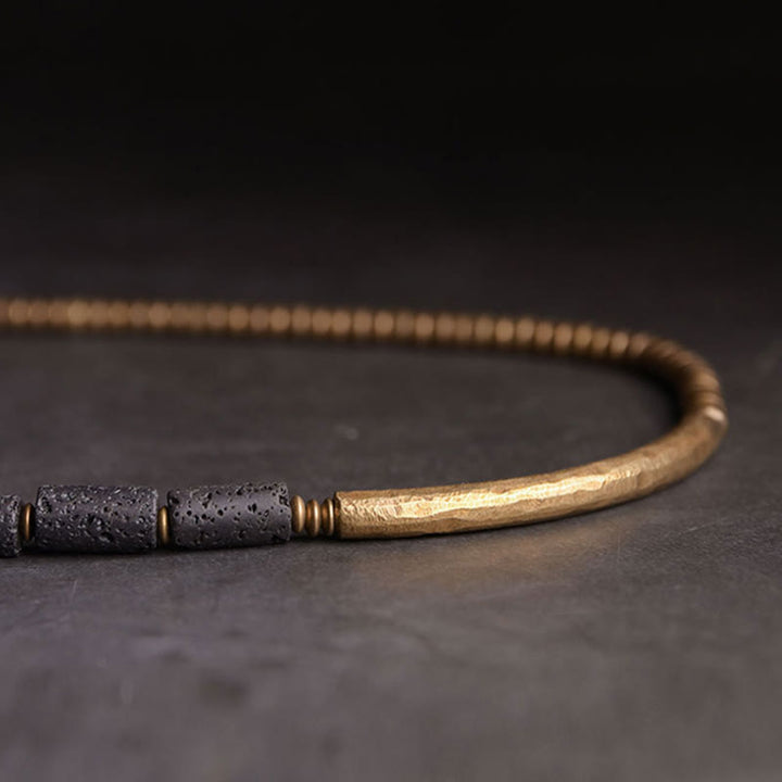 Bracelet multi-tours en cuivre et laiton avec pierres de lave vintage Buddha Stones
