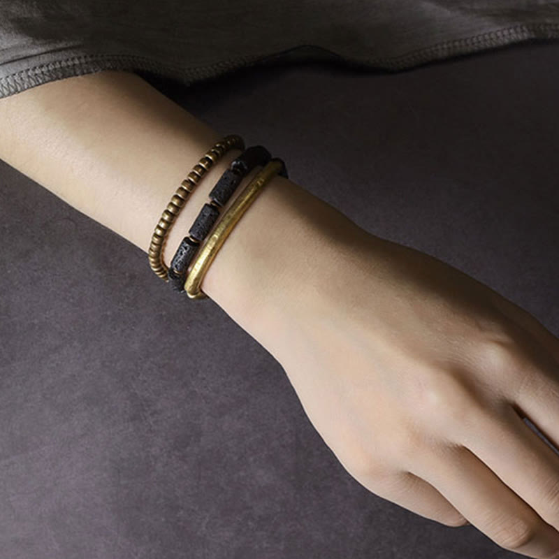 Bracelet multi-tours en cuivre et laiton avec pierres de lave vintage Buddha Stones