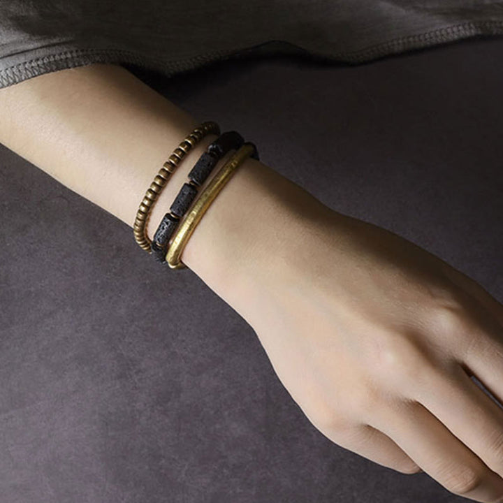 Bracelet multi-tours en cuivre et laiton avec pierres de lave vintage Buddha Stones