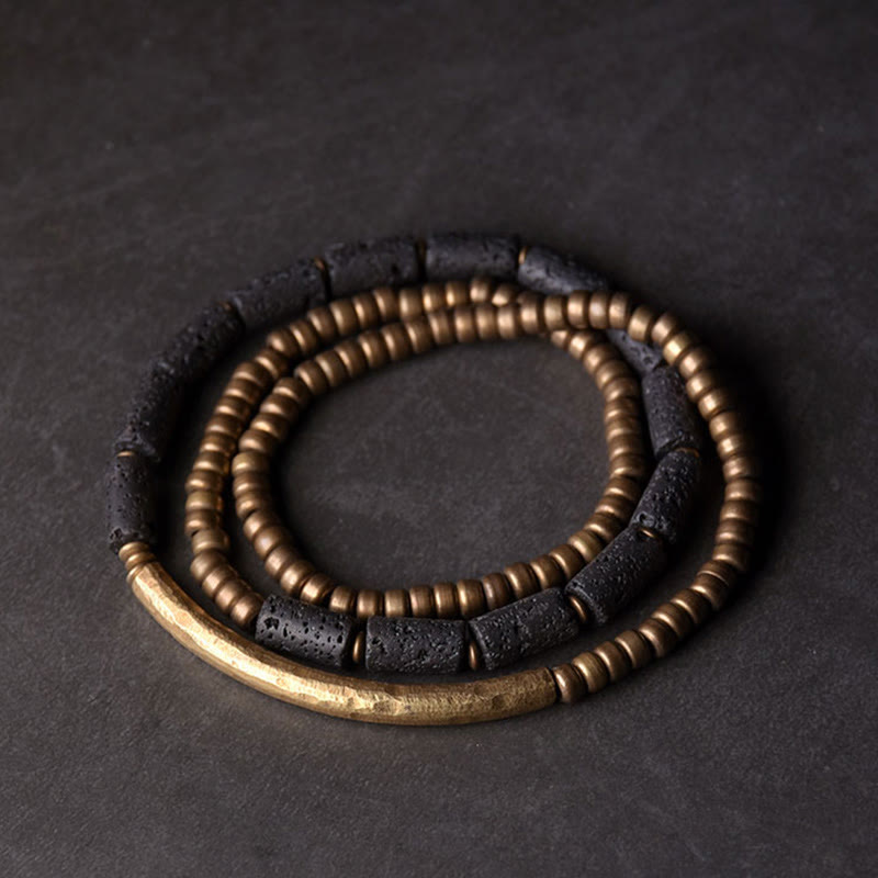 Bracelet multi-tours en cuivre et laiton avec pierres de lave vintage Buddha Stones - Bracelet en laiton Lava Rock (Tour de poignet : 17-17,6 cm) - image 0