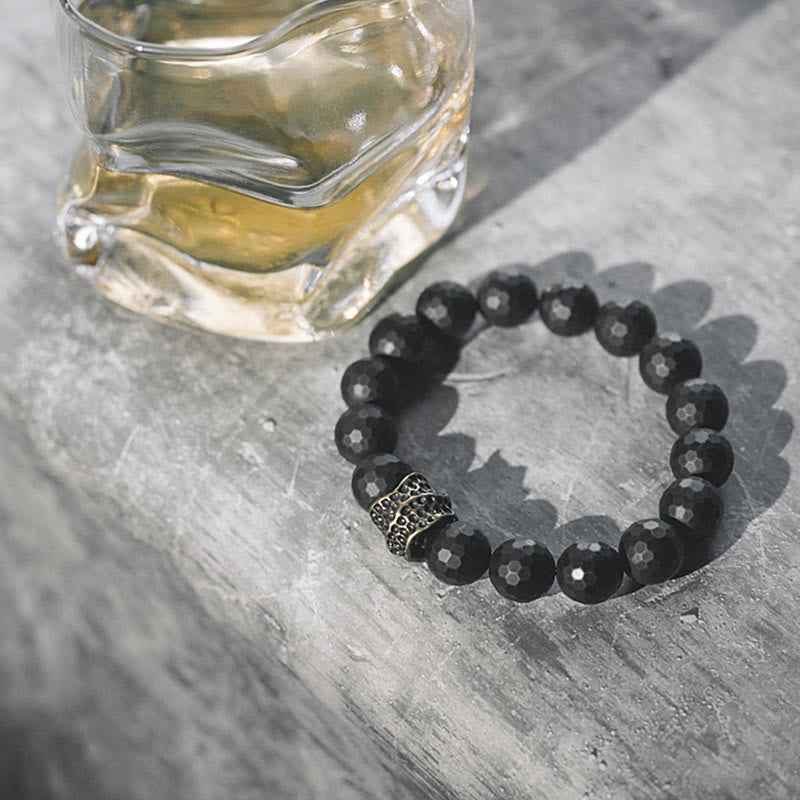 Bracelet de protection en cuivre et laiton avec onyx noir mat givré et Buddha Stones