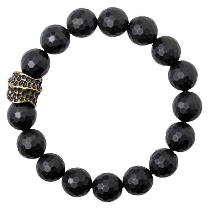 Bracelet de protection en cuivre et laiton avec onyx noir mat givré et Buddha Stones