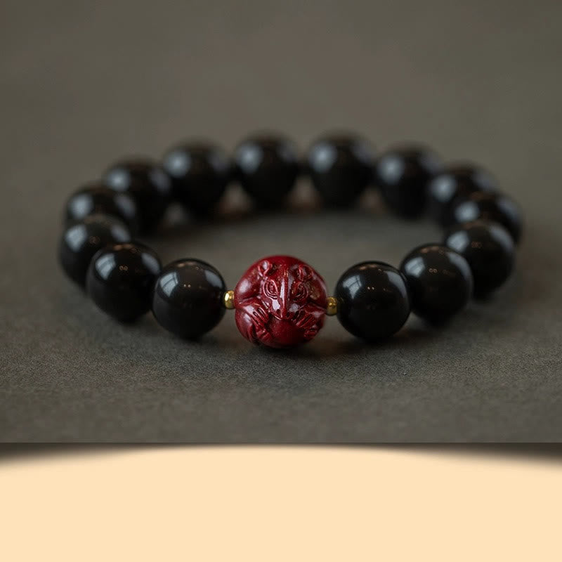 Bracelet de purification en obsidienne noire naturelle et cinabre avec Buddha Stones et zodiaque chinois