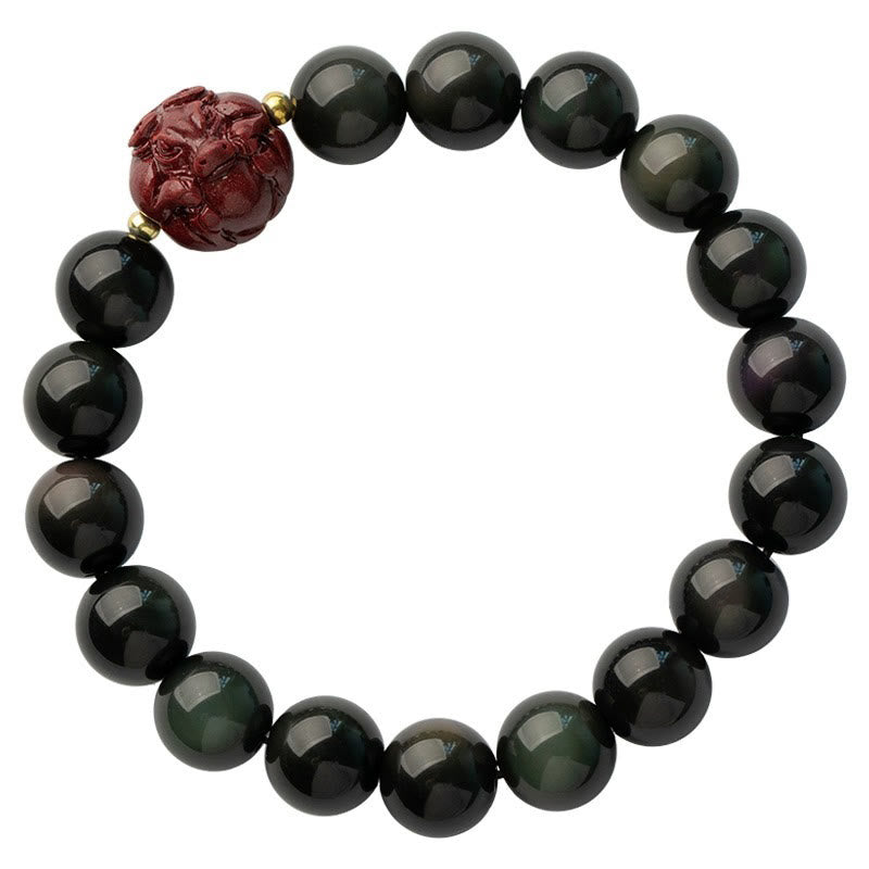 Bracelet de purification en obsidienne noire naturelle et cinabre avec Buddha Stones et zodiaque chinois
