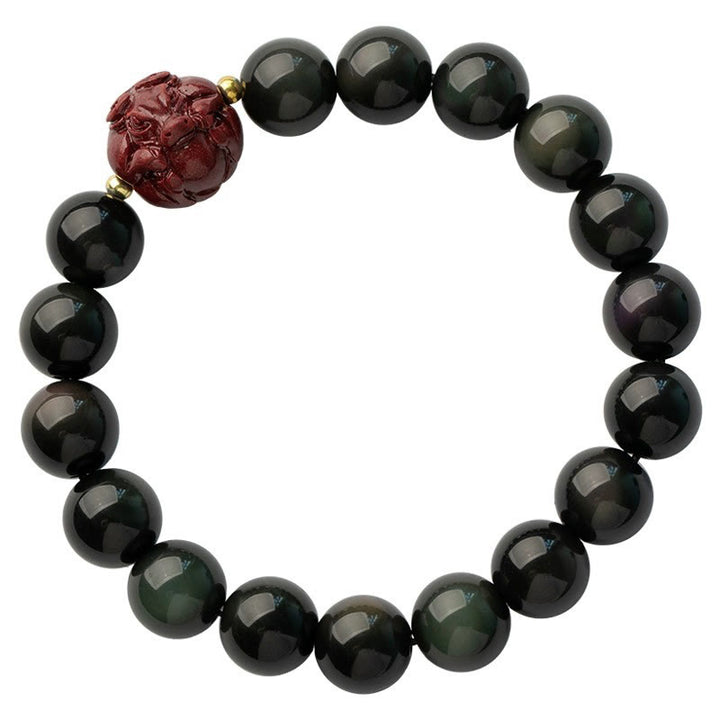 Bracelet de purification en obsidienne noire naturelle et cinabre avec Buddha Stones et zodiaque chinois