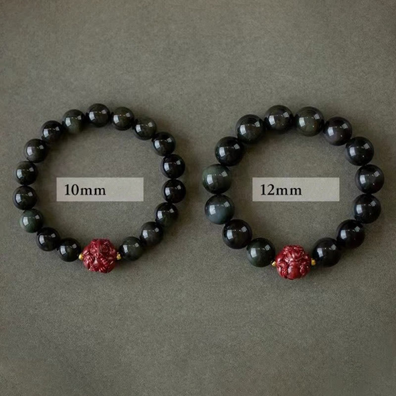 Bracelet de purification en obsidienne noire naturelle et cinabre avec Buddha Stones et zodiaque chinois