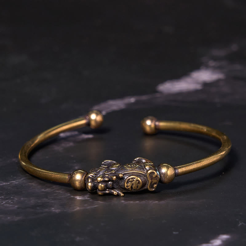 Buddha Stones Pi Xiu portant une boussole Fu personnage cuivre laiton chance richesse bracelet bracelet