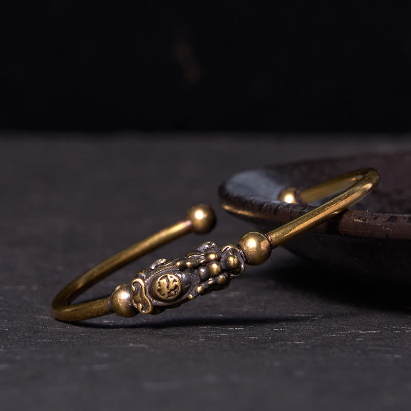 Buddha Stones Pi Xiu portant une boussole Fu personnage cuivre laiton chance richesse bracelet bracelet