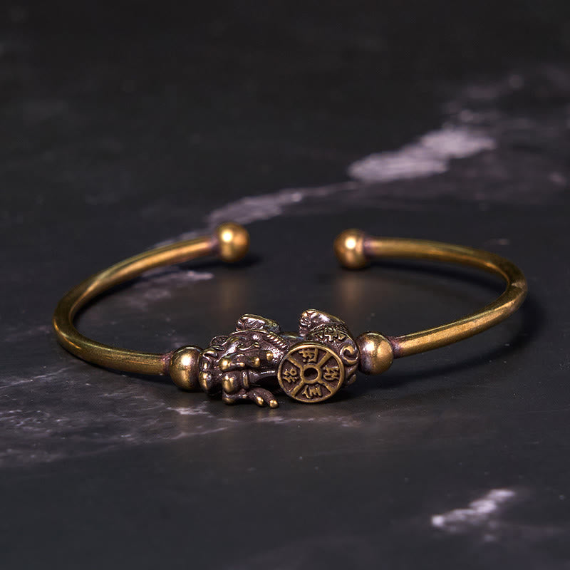Buddha Stones Pi Xiu portant une boussole Fu personnage cuivre laiton chance richesse bracelet bracelet