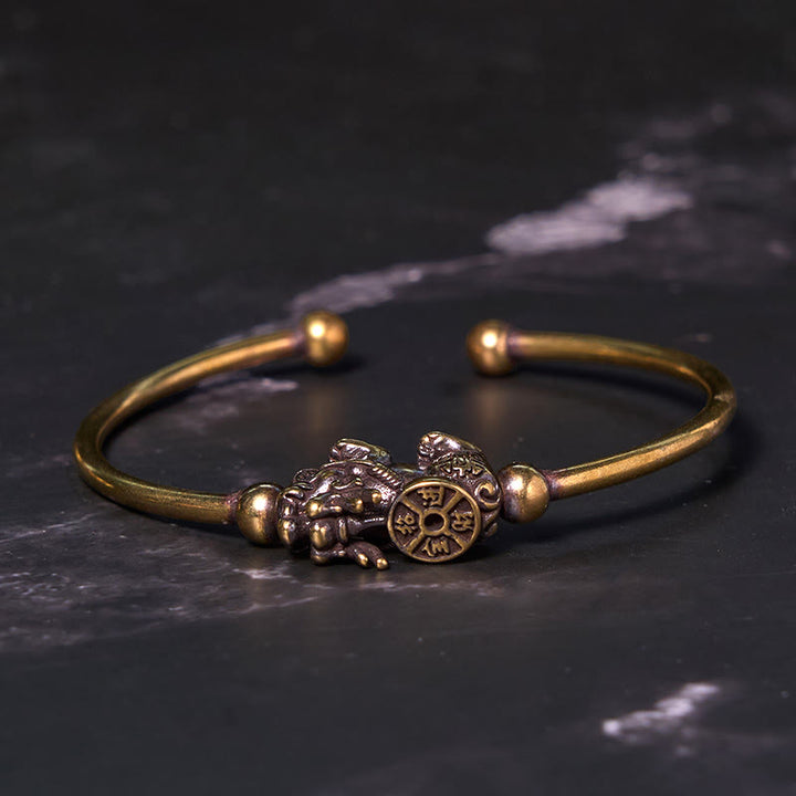Buddha Stones Pi Xiu portant une boussole Fu personnage cuivre laiton chance richesse bracelet bracelet