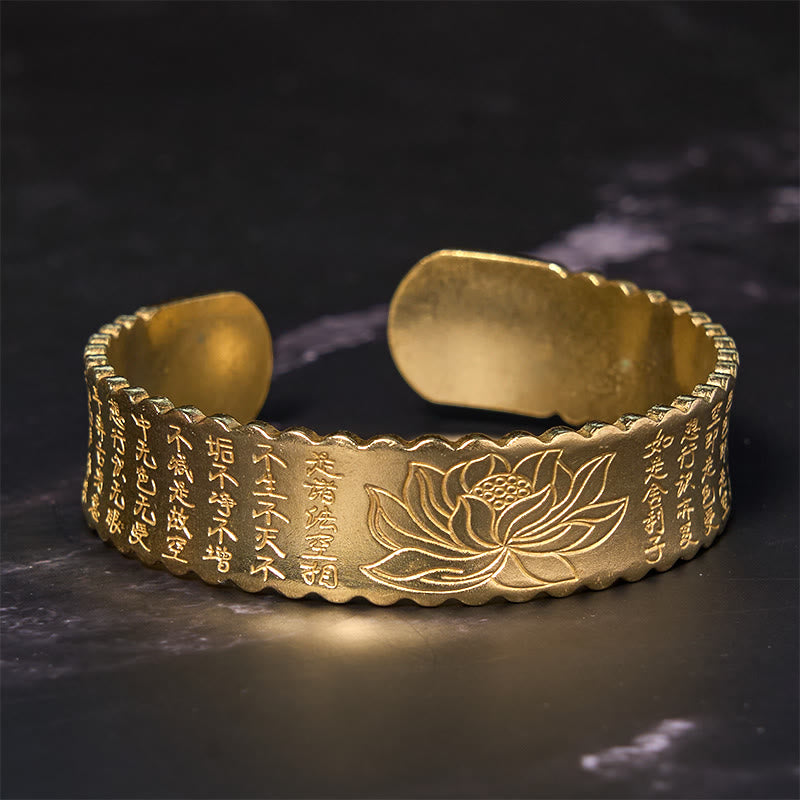 Bracelet manchette Buddha Stones Heart Sutra Fleur de Lotus Cuivre Laiton Paix Illumination