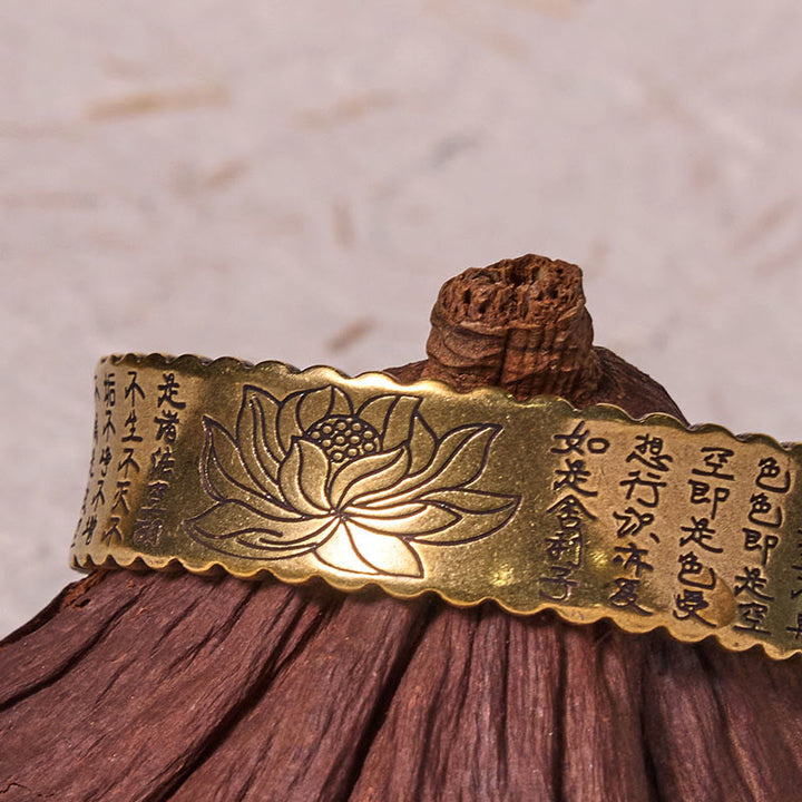 Bracelet manchette Buddha Stones Heart Sutra Fleur de Lotus Cuivre Laiton Paix Illumination