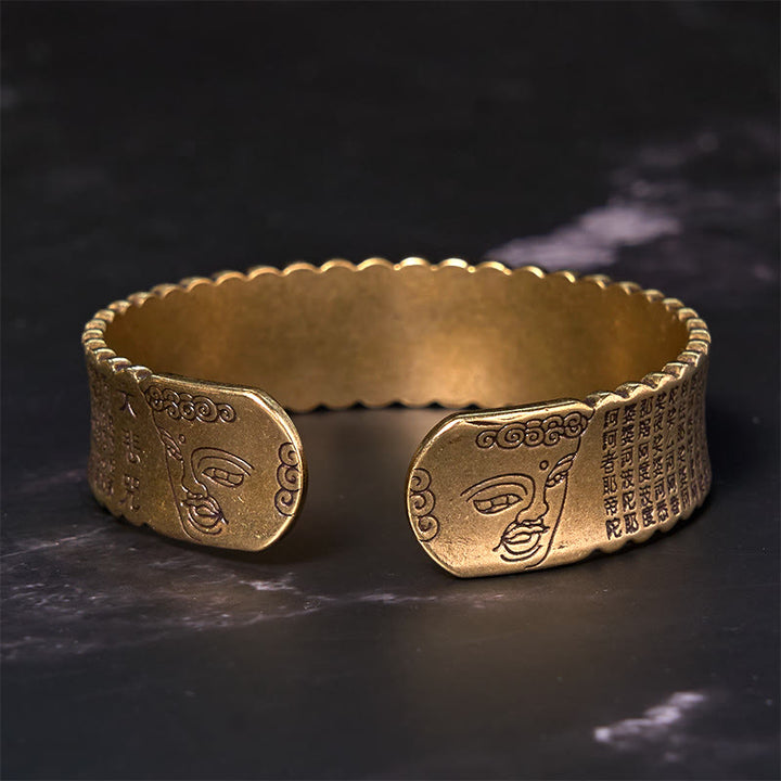 Bracelet manchette Buddha Stones Heart Sutra Fleur de Lotus Cuivre Laiton Paix Illumination