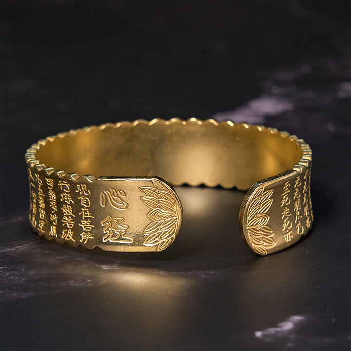 Bracelet manchette Buddha Stones Heart Sutra Fleur de Lotus Cuivre Laiton Paix Illumination