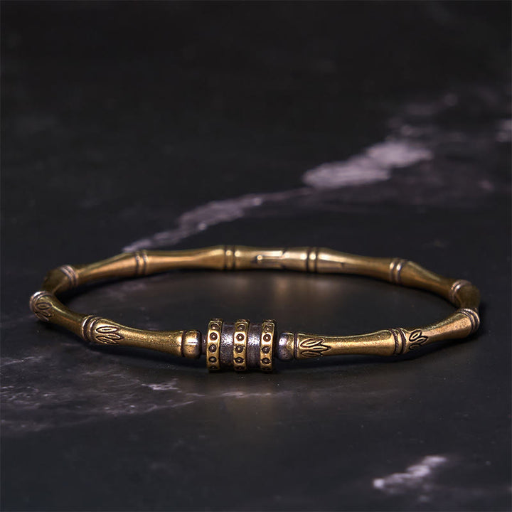Bracelet de paix en cuivre et laiton avec Buddha Stones et fleur de lotus en bambou
