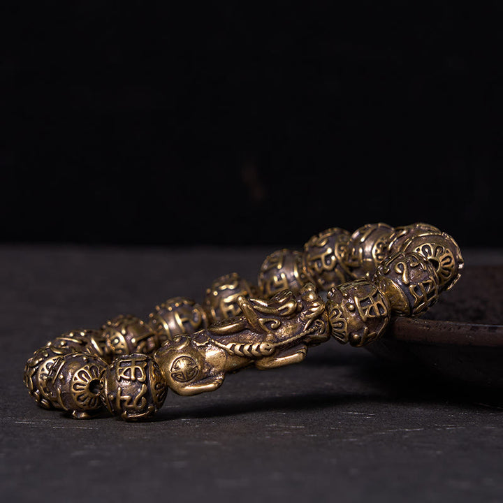 Buddha Stones Pi Xiu portant le caractère Fu Six mots vrais « om Mani Padme Hum » Perles de cuivre Bracelet de richesse