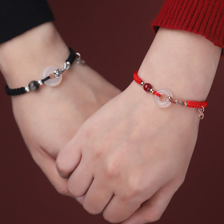 Bracelet de couple positif en argent sterling 925 tressé avec boucle de paix en calcédoine faite à la main en Buddha Stones