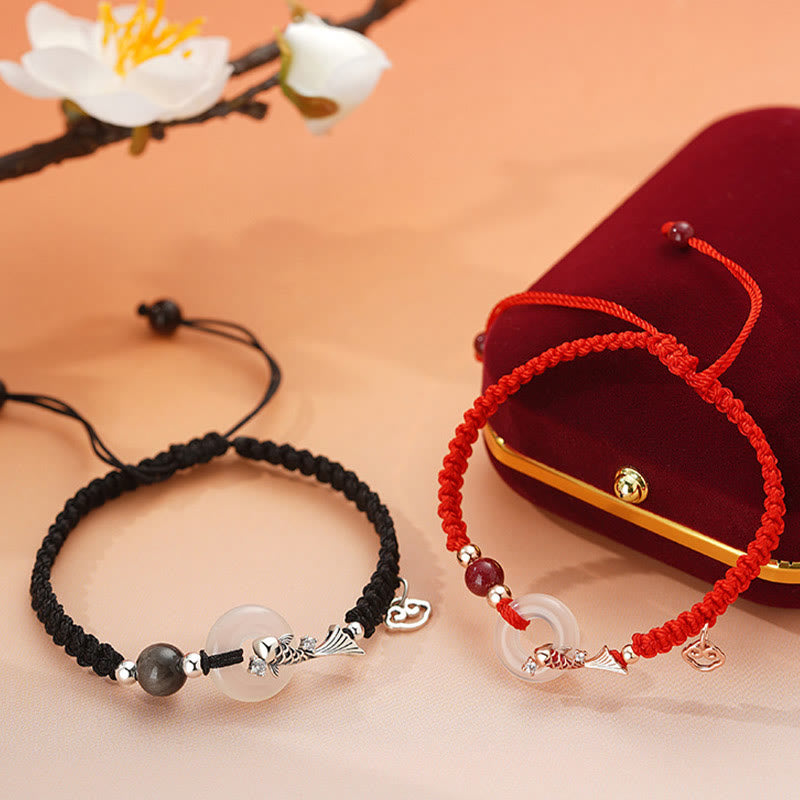 Bracelet de couple positif en argent sterling 925 tressé avec boucle de paix en calcédoine faite à la main en Buddha Stones